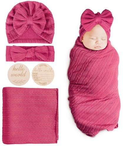 DRESHOW Baby Pucktuch Baby Decke Neugeborenen Swaddle Pucksack mit Baby Bogen Mütze Stirnband