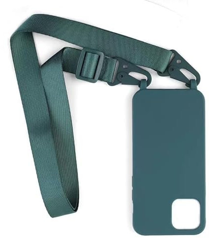 PuYu Zhe Compatible With iPhone 16 Crossbody Case - Silicone Soft Matte Cover, TPU Shell, Adjustable Neck Cord Strap, Stylish Shockproof Lanyard - Dark Green