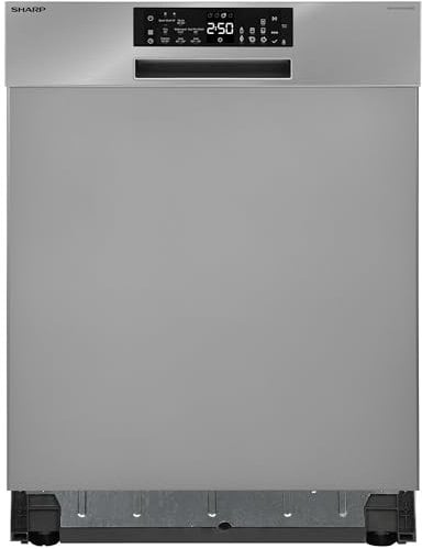 Sharp Unterbau-Geschirrspüler | Spülmaschine 60 cm | 14 Maßgedecke | 8 Programme | AquaStop | Auto-Door | Inverter Motor | AquaGlide + WaterBlade | leise 44 dB | EEK B | QW-NA25GU44BS-DE