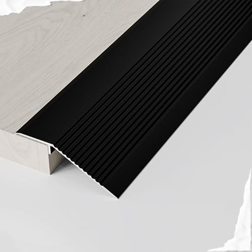 Robustes Übergangsprofil Alu Türschwellenrampen Höhenausgleich 8-30mm, Rutschfester Böden Übergangsleiste Abschluss Anpassungsprofil für Fliesen Laminatböden Schweller(Black,90CM/35.4IN)