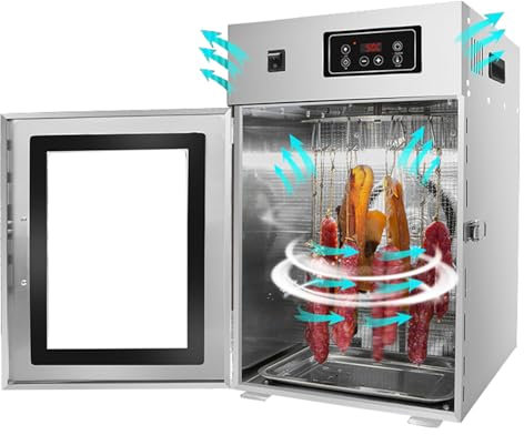 Deshidratador de Alimentos Comercial grande, Secador de Carne Giratorio, 14 Ganchos, Secador de Salchichas de Acero Inoxidable, Temporizador Digital de 24 Horas, Temperatura Ajustable de 30 a 90 °C