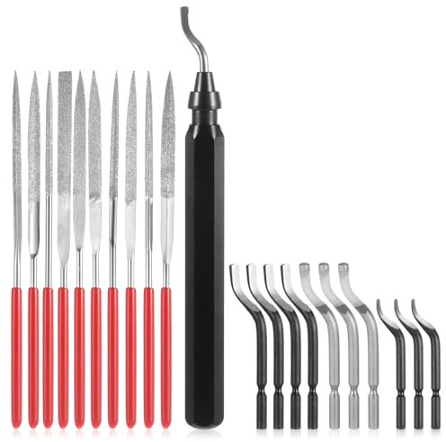 Kit de 21 herramientas de desbarbado de impresión 3D, 10 cuchillas de acero de alta velocidad, herramienta de desbarbado con 10 cuchillas multiusos adicionales de metal, resina, cobre, plástico