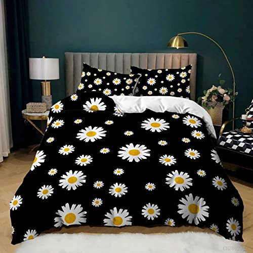 CHCHNXY Black Chrysanthemum Single Duvet Cover For Boys Girls 3D Print Bedding Set Easy Care Quilt Covers With 2 Matching Pillowcases 19X29,Soft Breathable Duvet Cover(59X87)