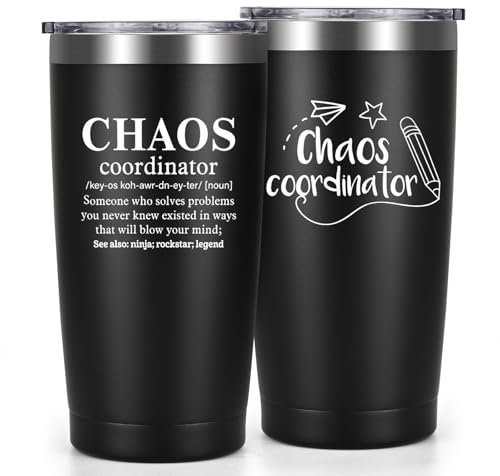 Livole Chaos Coordinator, Funny Gifts for Teachers Men, Boss, Manager, Him, Male Teacher Gift, End of The Year Presents, Christmas Gifts for Men, 20oz Travel Mug Thermal, Stainless Steel Wine Glasses