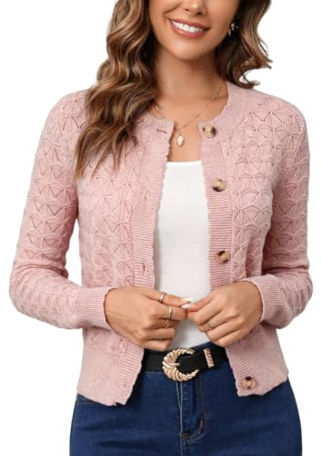 Boléro Femme Cardigan Court Gilet Veste Tricot Bouton Manches Longues Évidée Robe T Shirt Bretelle Chic Rétro Elégante Soirée Fête Décontracté