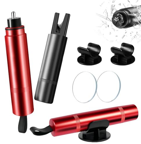 2 en 1 Marteau de Sécurité pour Voiture, 2 Pièces Brise Vitre Coupe Ceinture avec Verre de Test pour s'entraîner, Marteau d'urgence coupe-ceinture pour Voiture et Bus, Emergency Cartool (Noir+Rouge)