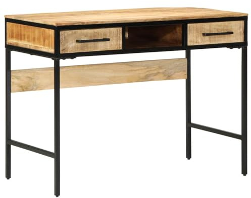 QUAHEAS Schreibtisch 100x50x75 cm, Massivholz Akazie, Industrial Design, Home Office Computer Arbeitsplatz, Langlebig