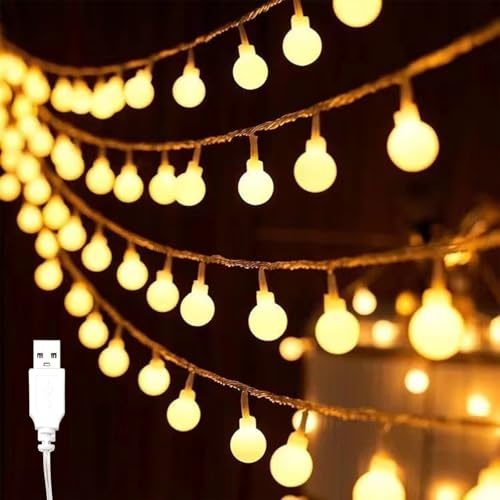Koboko USB Lichterkette Kugel, 3M 20 LED Lichterkette Innen Außen, Warmweiß Lichterketten Kugeln, Kugel Lichterketten USB-Betrieb, Dekorative Lichter für Kinderzimmer, Garten, Hochzeit, Weihnachts