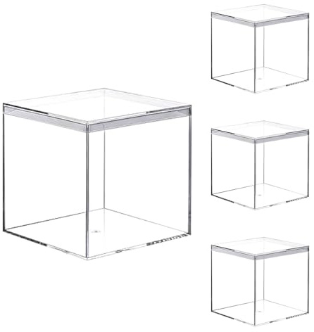 Wanfoou 4 Pack Clear Acrylic Plastic Square Cube Small Acrylic Box with Lid Storage Mini Boxes Square Display Box Organizer Containers for Candy Jewelry Display, 8.5x8.5x8.5 cm