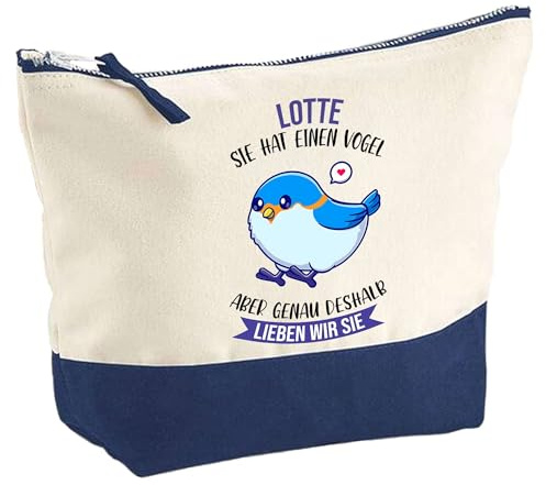 Große Kosmetiktasche Lotte - Sie hat einen Vogel - Schminktäschchen Make-up, Kulturtasche - Geschenkidee Muttertag Geburtstag Schwester Weihnachten
