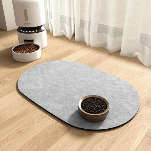 Pet Food Mat for Cat Dog Food Mat, Non Slip Cat Dog Bowl Mat, No Stains Cat Feeding Mat, Quick Dry Dog Water Dispenser Mat for Dog and Cat Messy Drinkers (Light Gray, 30 x 50 cm)