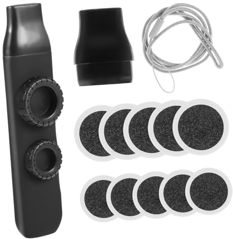 1 Stück Kazoo Instrument, Schwarz, mit Zwei Löchern | ABS und Tritan, Silikonmembran Austauschbar, Ersatzband und Runde Membranen Inklusive