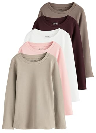 NEXT Mädchen Langärmelige Rippen-Tops im 5er-Pack Neutral Numeric_164