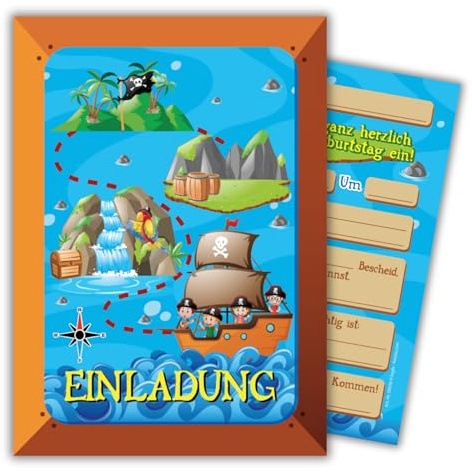 12 Einladungskarten Kindergeburtstag Mädchen Jungen Piraten Party Jungs Geburtstag Geburtstagseinladungen Einladungen Kartenset