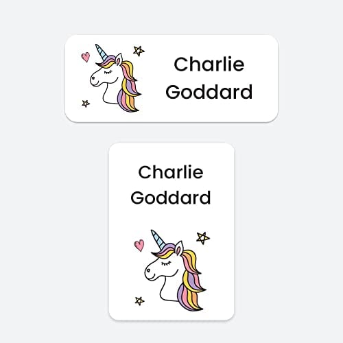 43 x No Iron Stick On Name Labels Waterproof Washable Great for Clothes, School Uniform, Equipment, Shoes and More. School, Nursery, Day Care, Hospital - Range of Designs Available (Unicorn)