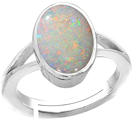 LMDPRAJAPATIS 4,50 Karat natürlicher, zertifizierter weißer äthopischer Opal, astrologischer Zweck, loser Edelstein, Silber, verstellbarer Ring für Damen und Herren, Natürlicher Opal, Kein Edelstein
