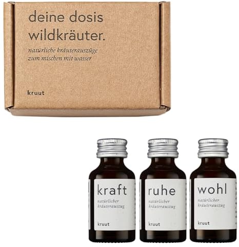 Kruut - 3er-Geschenke-Set bio Wildkräuter-Probierpaket 3 x 15ml Kraft, Ruhe & Balance - Kräuterauszug Oxymel Elixier Extrakt Sirup Regional