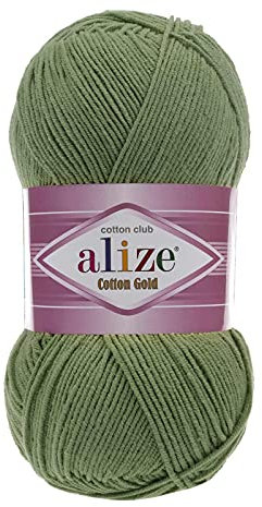 100g Strickgarn Alize Cotton Gold Uni Klassikgarn Häkelgarn Strick-Wolle Farbwahl, Farbe:485 army grün
