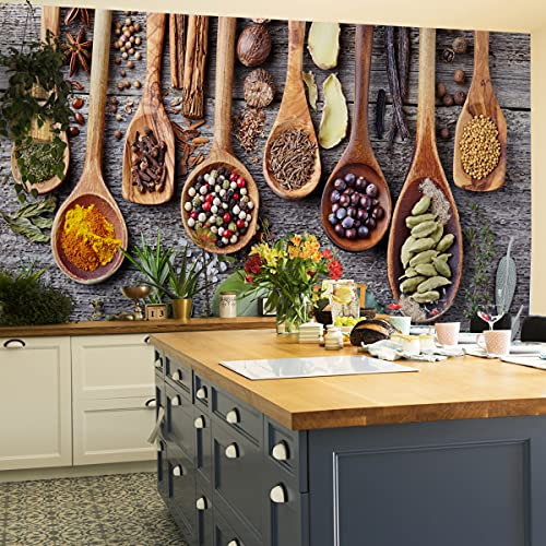 Muralo Fabulous Non-Woven Photo Wallpaper Kitchen Spices Healing Herbs Boards Modern Wallpaper Dining Room Restaurant Murals Wall Wallpaper XXL Luxury Abstract Width 416 cm x Height 254 cm
