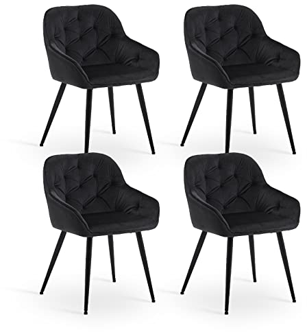 CLIPOP Esszimmerstühle 4er Set Samt Armlehnenstühle Gepolstert Polsterstuhl Küchenstuhl Wohnzimmerstuhl Freizeitstuhl mit Armlehne und Metallbeinen (4er Set, Samt Schwarz)