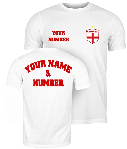 lepni.me Mens Personalised T-Shirt England Football Jersey with Your Name and Number | English Flag Badge | Football Championship (L White Multi Color)