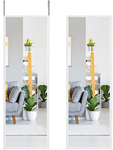 COSTWAY Miroir pour Les Portes, en Verre Trempé, Miroir Mural Haute Définition, avec Crochets Réglables en Hauteur, Miroir de Corps Pleine Longueur, 36,5 x 107,5CM, pour Chambre à Coucher(Blanc)