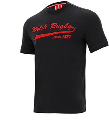 Macron Unisex WRU Merch Ca Lf Cotton Poly Print Blk Ss 1881 Sr T-Shirt, Schwarz, L
