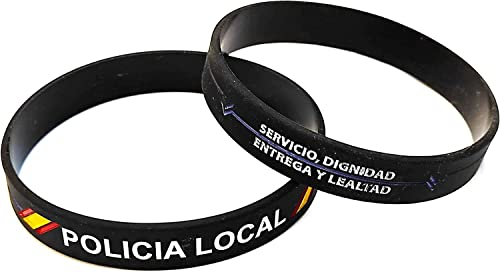 Pulsera de Goma de Silicona Gruesa con diseño de Policía Local, Servicio, Dignidad, Entrega y Lealtad - 2 Unidades