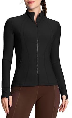 QUEENIEKE Damen Laufjacke Sportjacke voll zip Langarm Trainingsjacke Sweatjacke Slim Fit Handfeel Jacke mit Tasche Für Yoga Fitness Schwarz L