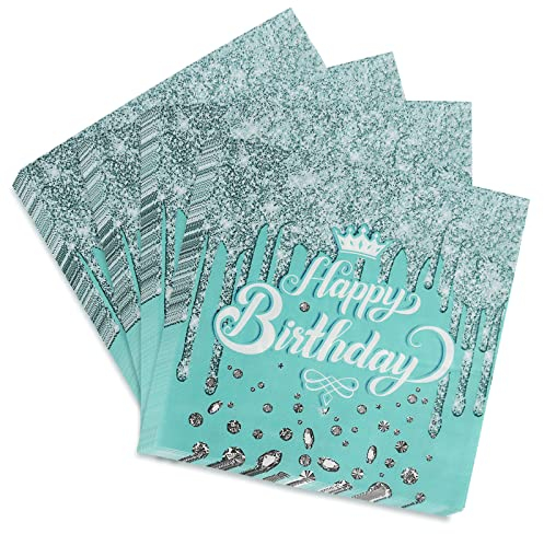 Servietten Happy Birthday, 40 Stück Blau Diamant Geburtstag Serviette, Papierservietten Paper Napkins, Tischdeko Geburtstagsservietten, für Mädchen Junge Geburtstag Party Dekoration, 33 * 33cm (Blau)