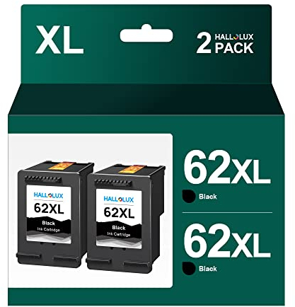 HALLOLUX 62XL Schwarz kompatibel für HP 62 Druckerpatronen 62 XL, für HP Envy 5540 Druckerpatronen 7640 5544 5545 5548 5640 5646, für HP OfficeJet 5742 5740 5744 200 250 258 Drucker (2er-Pack)
