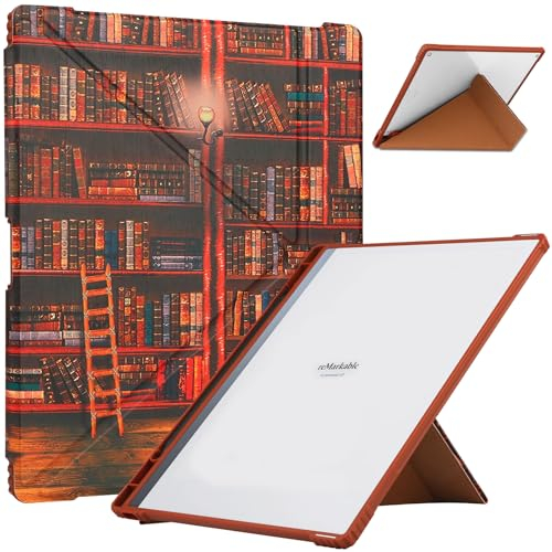 HGWALP Remarkable 2 Case with Pen Holder, Slim Lightweight Book Folios with Built-in Pen Holder&Clear Transparent Shockproof Back Shell Compatiable with Remarkable 2 Digital Paper-Library