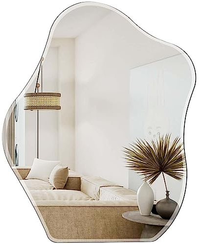 Muzilife Asymmetrischer Spiegel zum Aufhängen, Großer Rahmenloser Wandspiegel mit 45x56cm MDF-Rückwand, Kosmetik Tischspiegel für Wohnzimmer Schlafzimmer Bad Flur Eingang, Ideal als Dekorationsobjekt