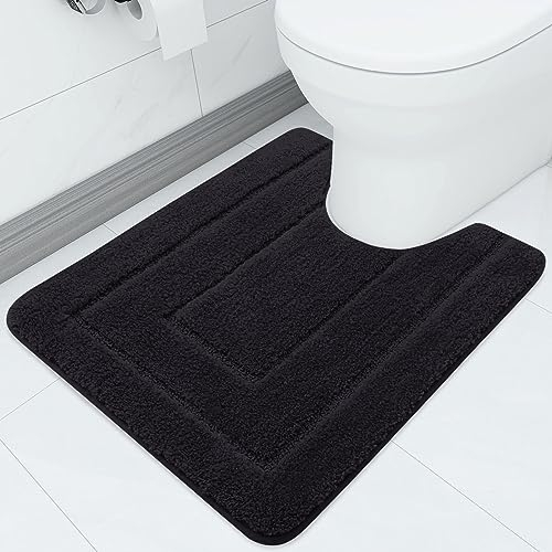 Homaxy Mikrofaser Badezimmerteppich rutschfeste Weiches Vorleger Toilette mit Ausschnitt 50 x 60 cm, Saugfähig Badematte Stand WC, Waschbar Badteppich für WC,Schwarz