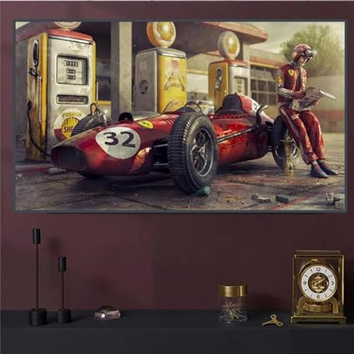 Tableau d'art mural affiche de voiture vintage Ferraris classique course F1 voiture de course illustration impression toile peinture pour la décoration intérieure 40x80 cm (16x31 pouces) cadre interne