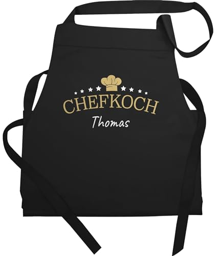 Schürze - Kochschürze Herren Männer - Chefkoch mit Name I Geschenk für Koch - 60x87 - Schwarz - küchenschürze kochen chef männerschürze kochgeschenk hobbykoch küche schürzen herrenschürze