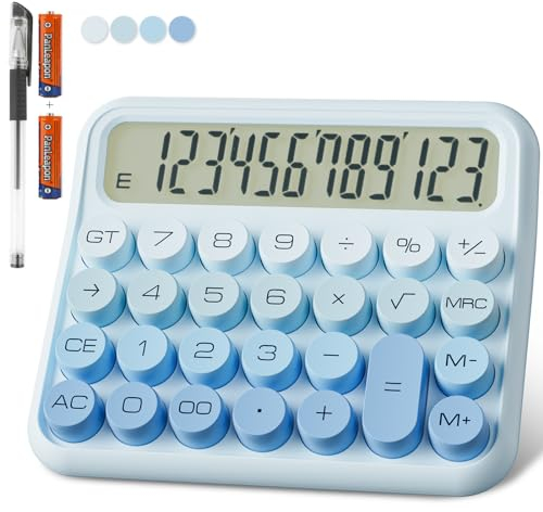 Taschenrechner Schule, 12-stellig Extra Großes 5-Zoll-LCD-Display, DECKLIT Batterie Tischrechner Groß Tasten Leicht zu Drücken, 15°Neigbarer Bildschirm für Taschenrechner Kinder (Farbverlauf Blau)