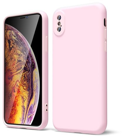 oakxco for iPhone X Case/iPhone 10 Xs Phone Case Liquid Silicone, Thin Slim Soft Rubber Gel TPU Plain Simple Cover for Women Girl Cute, Matte Solid Color, Light Pink