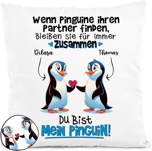 Tassenliebling® Dekokissen personalisiert Pärchen - Du bist mein Pinguin - Personalisiertes Geschenk für ihn zum Jahrestag - Partner Kissen - Liebesgeschenke - Valentinstag - 40x40cm