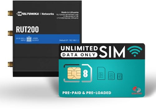 Teltonika RUT200 4G LTE Mobile Router - WiFi 4 4G LTE Cat 4 Router w/ 1 x Embedded SIM Slot & 3 x External Antennas - Upgrade with an additional Data Sim (RUT200 + Unlimited EE Exp 08.06.2026)