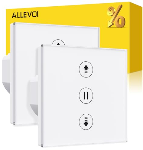 Allevoi Interruptor de Persiana Inteligente con control por Porcentaje, 80 * 80mm Interruptor de Persiana Wifi, Control por Voz Compatible con Alexa/Google Home/Smart Life, Requiere Cable Neutro