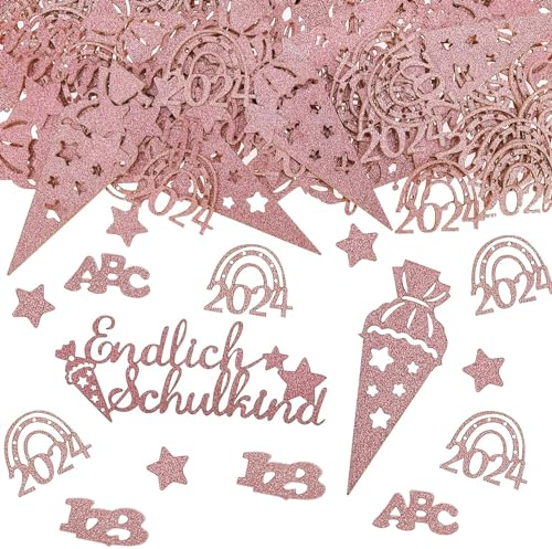 Goldenland Schulkind 2024 Konfetti 100 Stück, Einschulung Konfetti Deko, Tischdeko Schulkind Streudeko, Einschulung Deko Groß, Schulkind Deko für Schulanfang Junge und Mädchen Rosegold