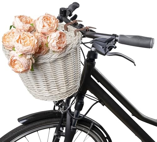 Creative Home Weide Fahrradkorb Universal | 36 x 29 x 23 cm (+/-2 cm) | Weiß | Weidenkorb mit Lederbänden | Weide Fahrrad Korb | Montierbarer Fahrradkorb für Lenker | Fahrradzubehör