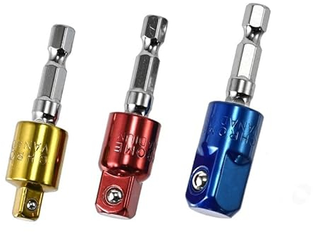 NestNook 3-teiliges, um 360° drehbares Steckschlüssel-Adapter-Set, Schlagschrauber-Umrüstwerkzeug, 1/4-Zoll-Sechskantschaft auf 1/4-Zoll-3/8-Zoll-1/2-Zoll-Vierkantantrieb
