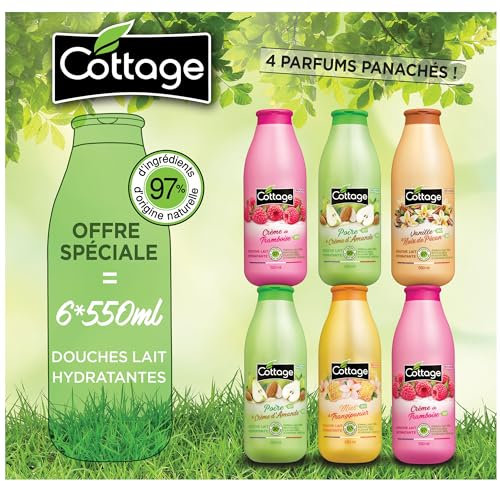Cottage - OFFRE SPECIALE - Colis Panaché 6 Douches Laits Hydratantes 550ml - 97% d'ingrédients d'Origine Naturelle - Fabriqué en France