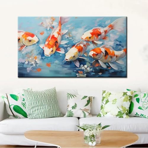 HOLEILUCK Fengshui Koi Leinwandgemälde, Wandkunst, Goldfisch, abstrakte Leinwand, Wandkunstdrucke, dekorative Malerei, Wohnzimmerdekor, 75 x 100 cm, ungerahmt