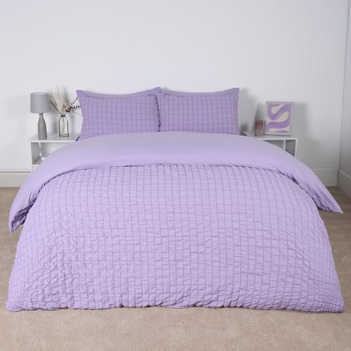 OHS Double Bedding Set Marble, Ultrasoft Microfibre, Modern Lilac/Blue Marble Print Reversible, Luxurious Duvet Cover & 2 Pillowcase, Lilac/Blue-Double Size