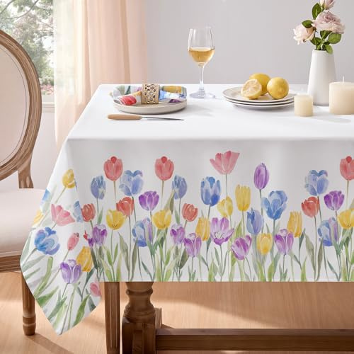 Softalker Tischdecke Frühling abwaschbare 80x80cm Tulpe Blumen Tischdecken Outdoor Wasserabweisend Gartentisch Tischtuch Klein Tischwäsche Festliche Sommer Deko für Party Camping,Hochzeiten,Geburtstag