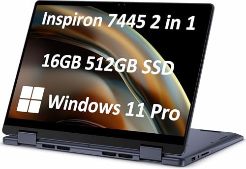 Dell Inspiron 14 7445 7440 2-in-1 Laptop, 14 FHD+ Touchscreen, AMD Ryzen 5 8640HS, 16GB DDR5 RAM, 512GB SSD, AI Copilot for Creators, Designers & Students, Backlit Keyboard, Windows 11 Pro