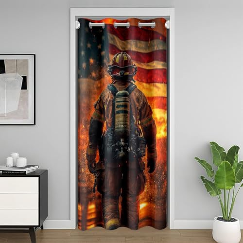 Homemissing Feuerwehrmann Türvorhang 86x203cm Kinder amerikanische Flagge Vorhang Kinder Jungen Mädchen Feuerwehrmann Auto Fahrzeug Zimmer Divider Zimmer Vorhang Vorhang